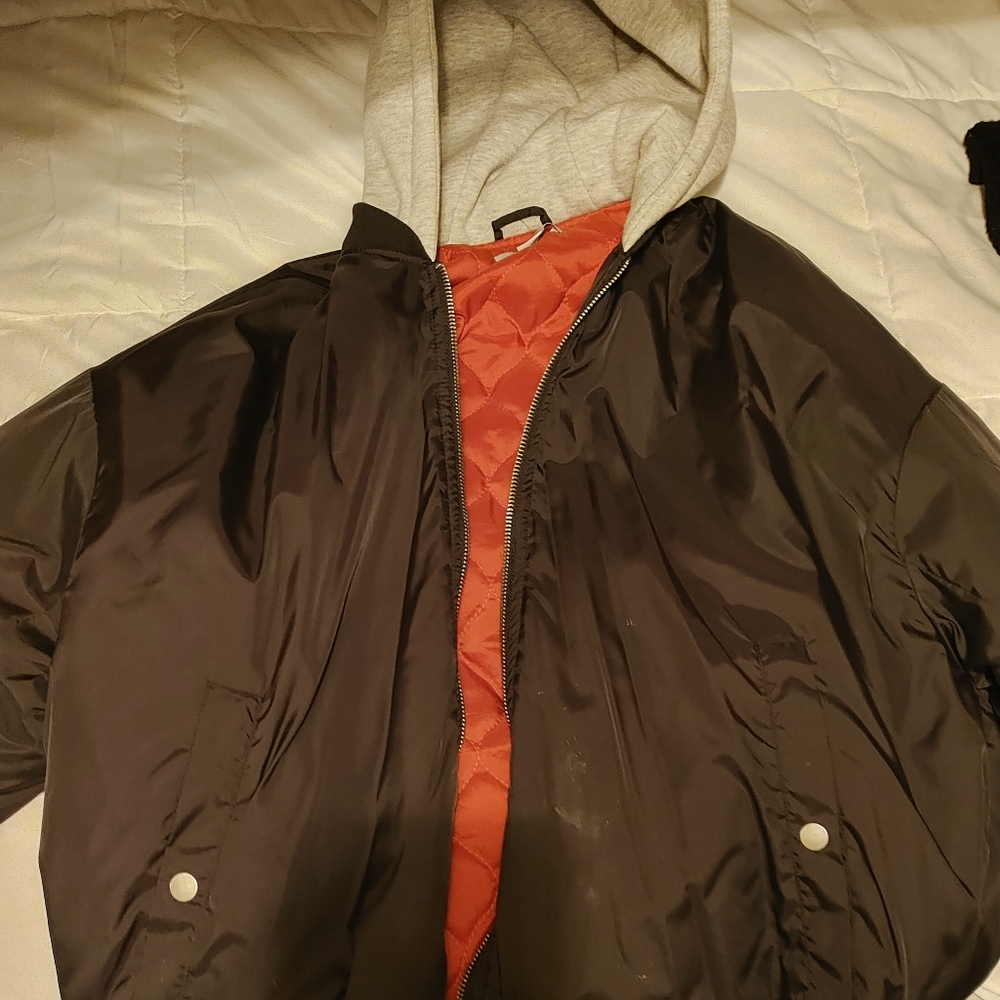 Black hooded bomber jacket